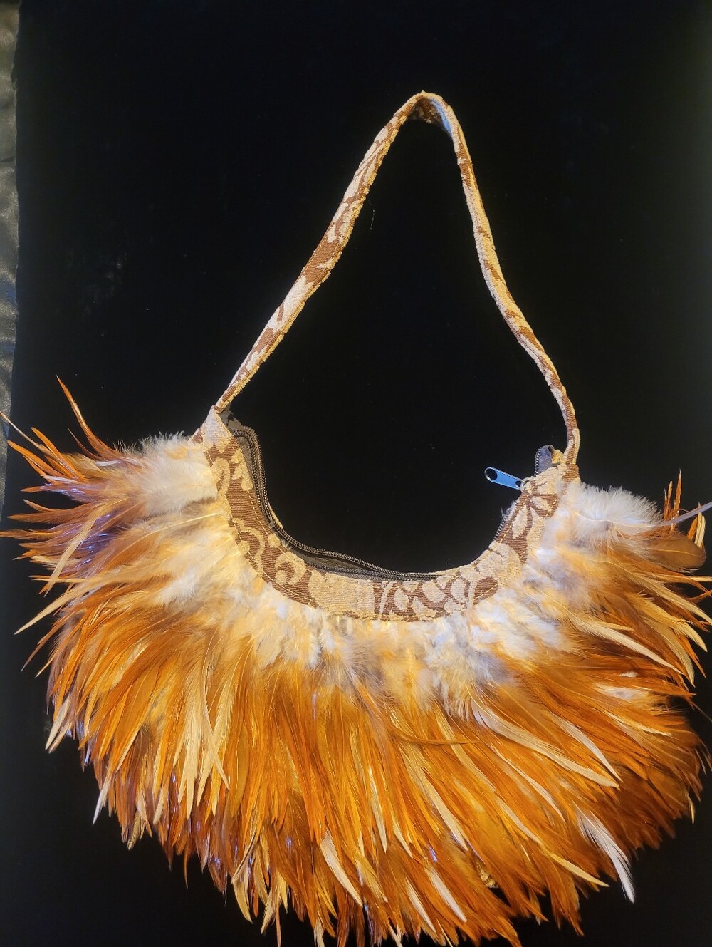 Boho Feather Shoulder Bag in Orange, Brown and Cream